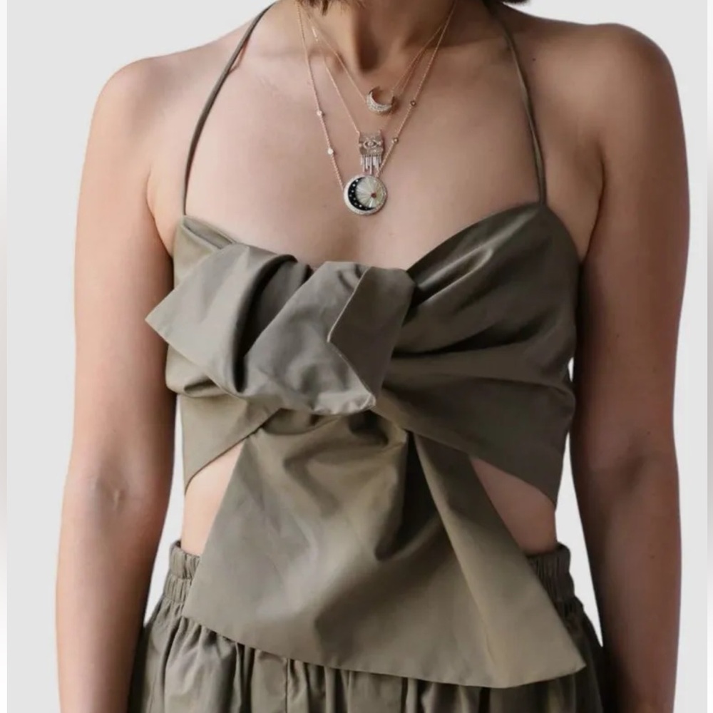 Bassike Knotted Poplin Sleeveless Crop Top 0
